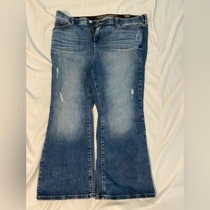 Torrid Blue Flare Wide Leg Jeans with Distressed Details